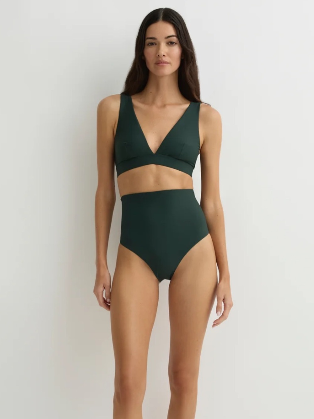 Sculpting High-Waist V-Neck Bikini Set - Dark Green